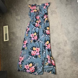 Teal maxi dress with open back